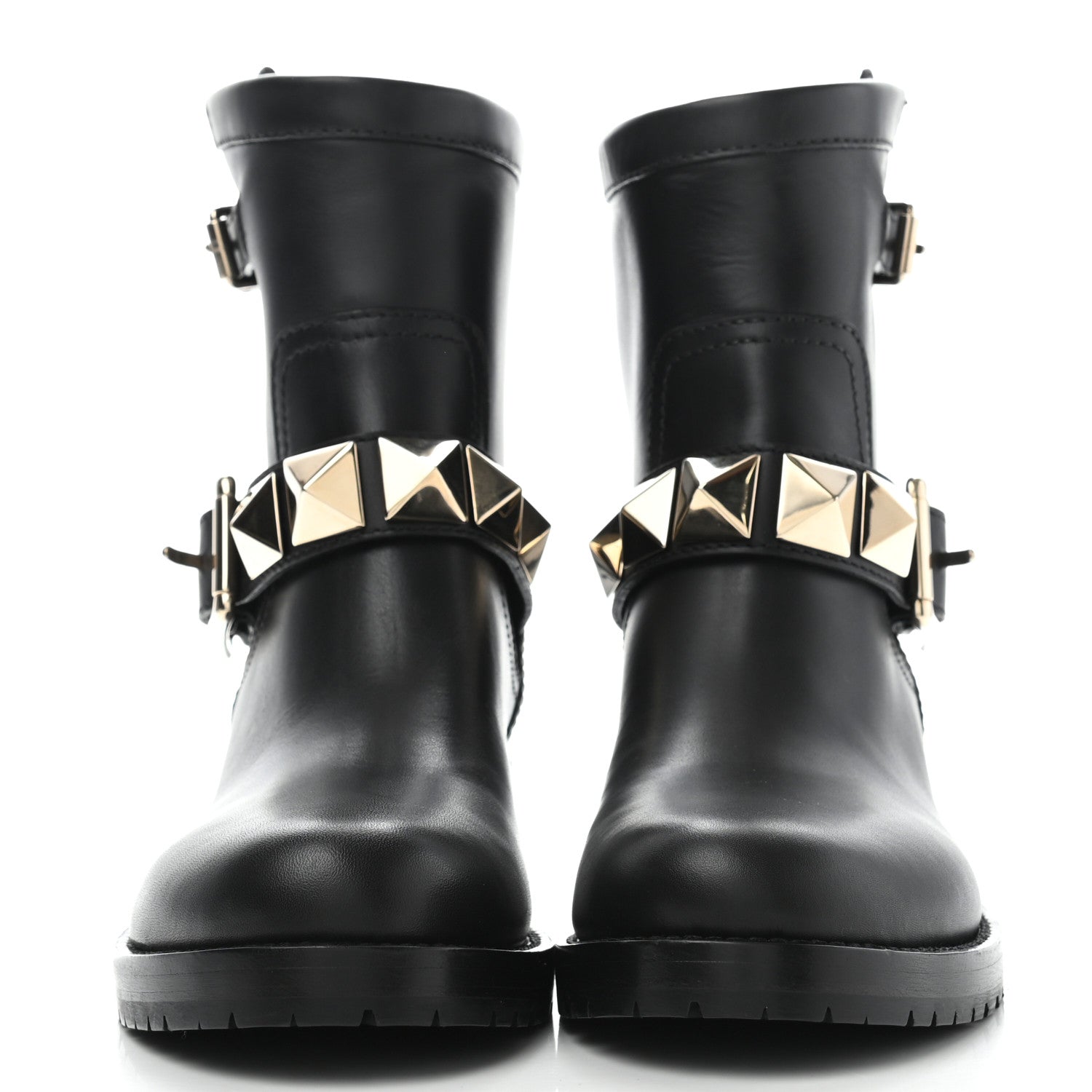Valentino Garavani Calfskin Lock Studded 30mm Biker Boots 36.5 Black 2 of 10