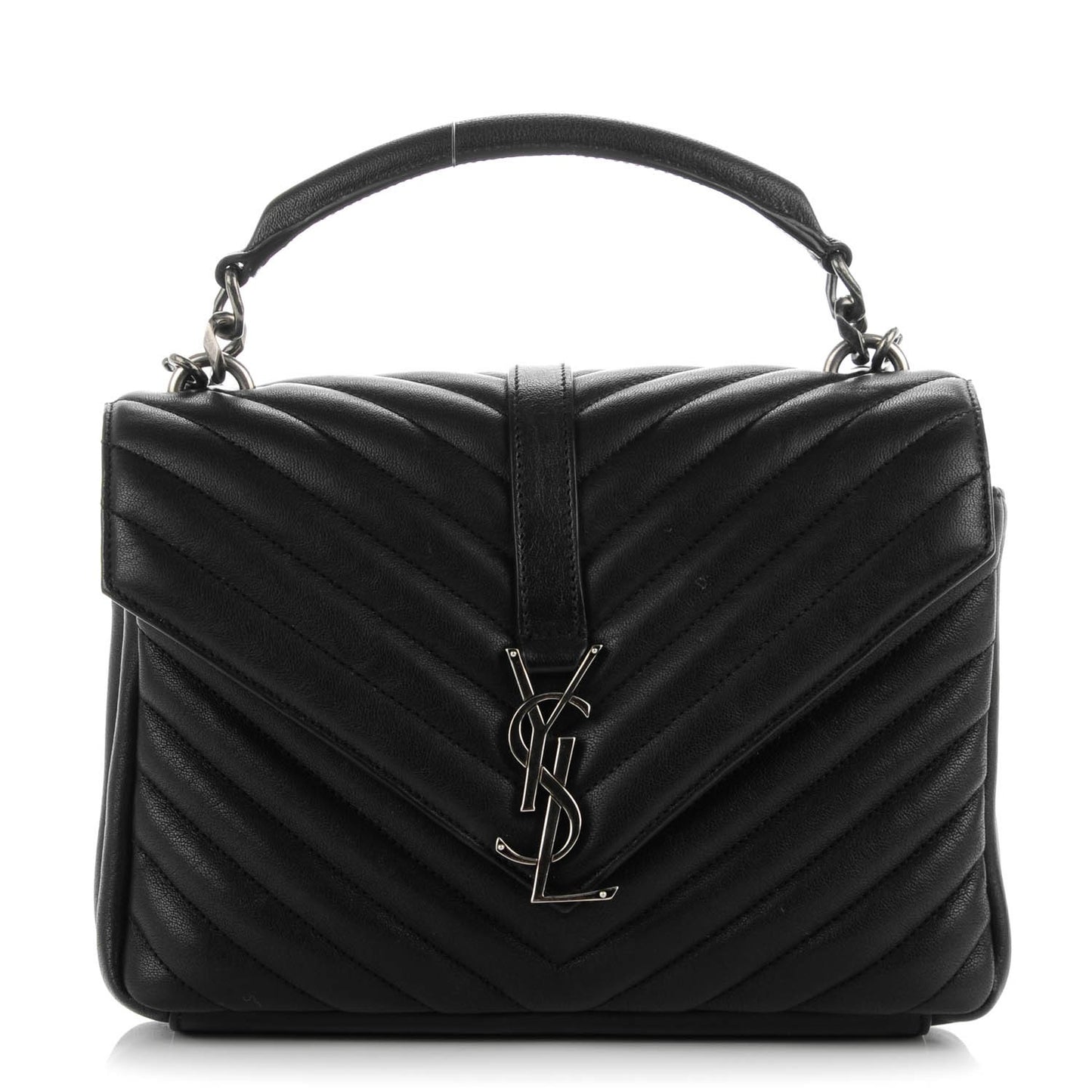 Sheepskin Matelasse Chevron Monogram Medium College Bag Black
