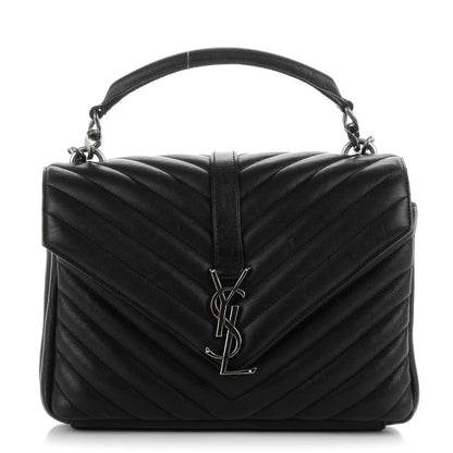 Saint Laurent Sheepskin Matelasse Chevron Monogram Medium College Bag Black 1 of 7