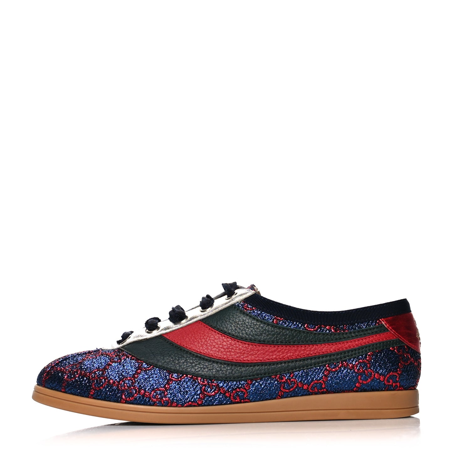 Lurex Calfskin Web GG Monogram Womens Falacer Sneakers 38 Iridescent Blue Iridescent Red Silver