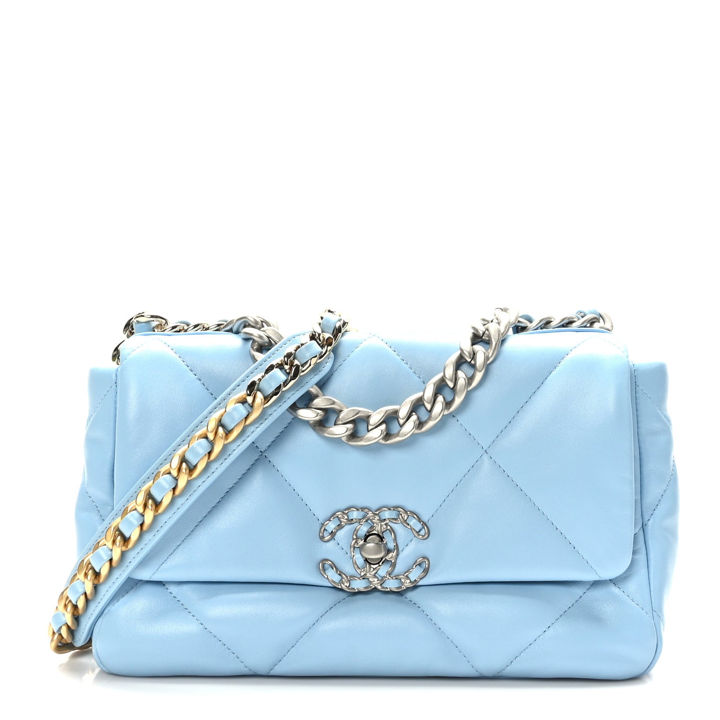 Lambskin Quilted Medium Chanel 19 Flap Light Blue