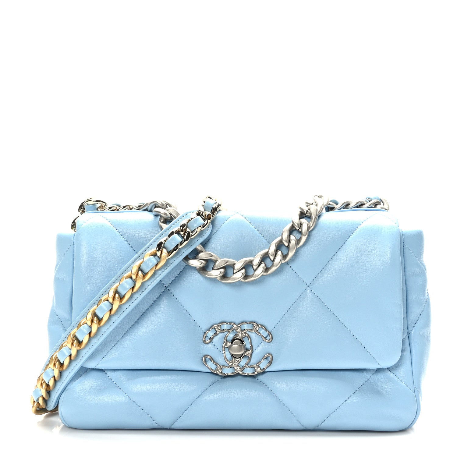 Chanel Lambskin Quilted Medium Chanel 19 Flap Light Blue 1 of 10