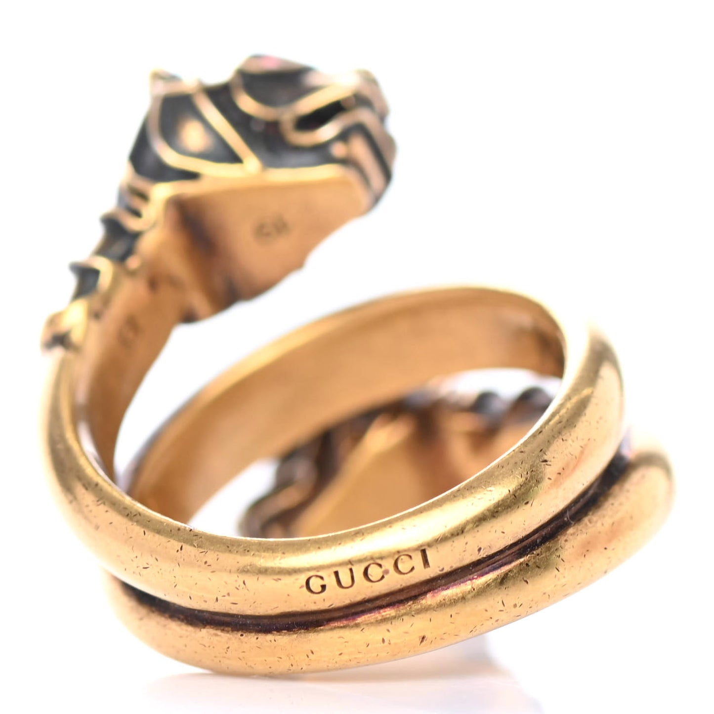 Tiger Heads Double Wrap Ring 8 Aged Gold