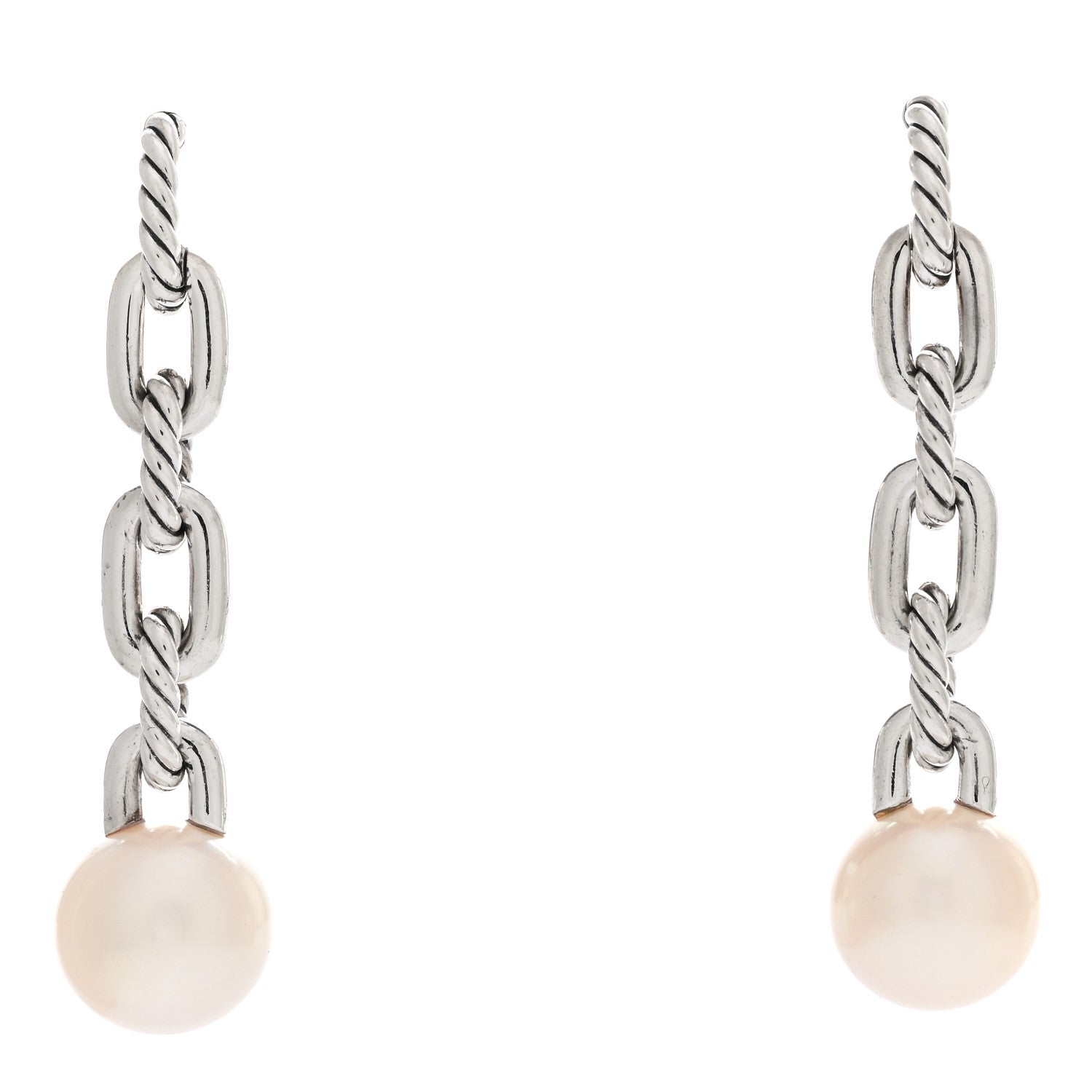 David Yurman Sterling Silver Pearl Madison Chain Drop Earrings 1 of 4