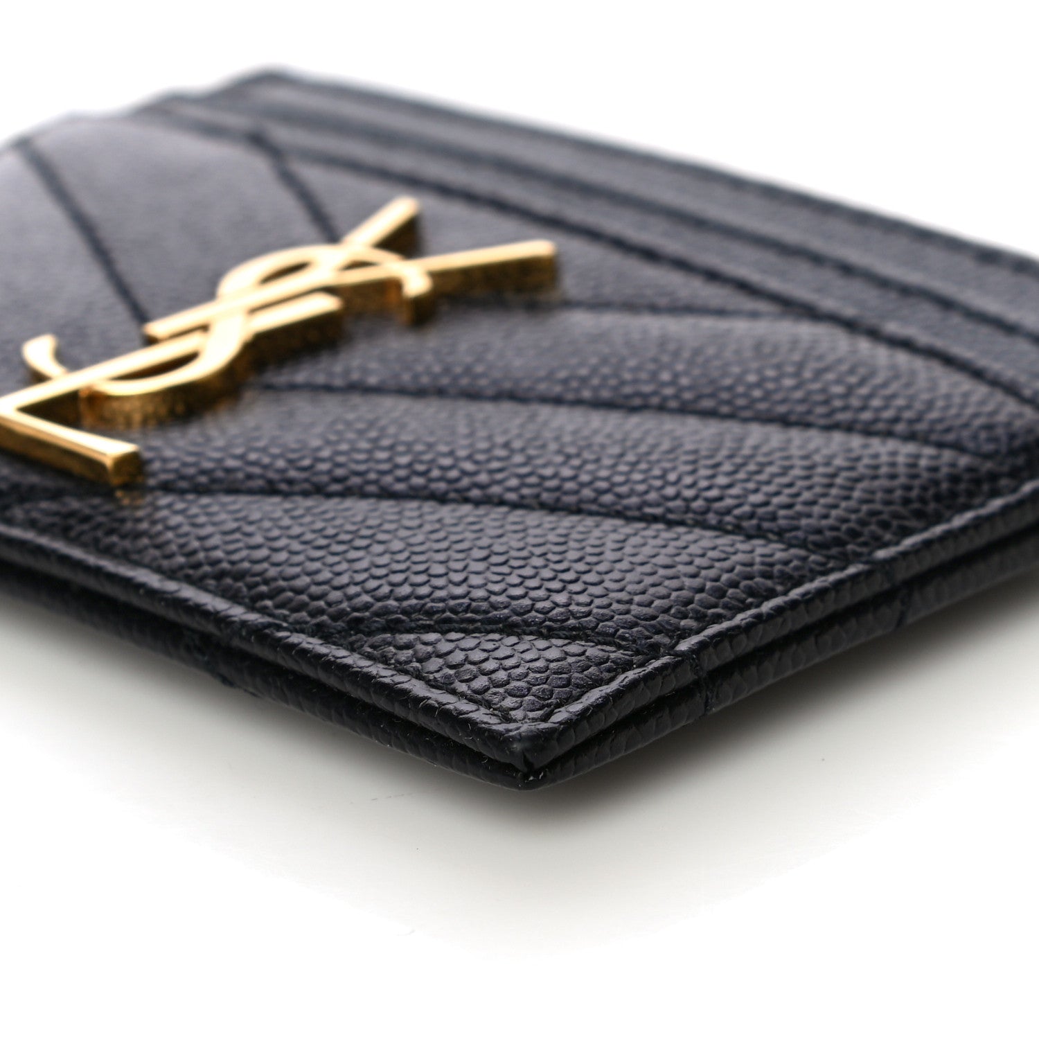 Saint Laurent Grain De Poudre Matelasse Chevron Monogram Credit Card Case Black 10 of 10