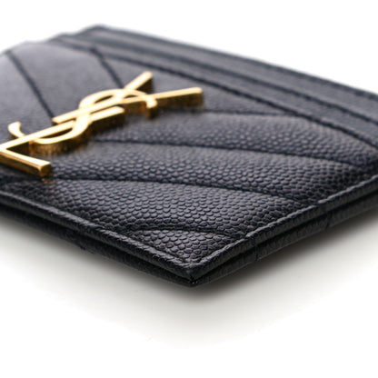Saint Laurent Grain De Poudre Matelasse Chevron Monogram Credit Card Case Black 10 of 10