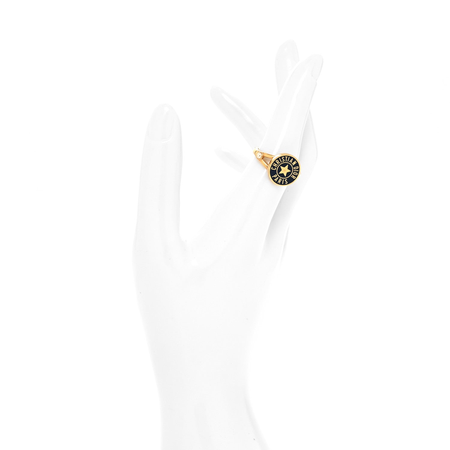 Christian Dior Metal Enamel Logo Ring 6 Gold Navy 2 of 4