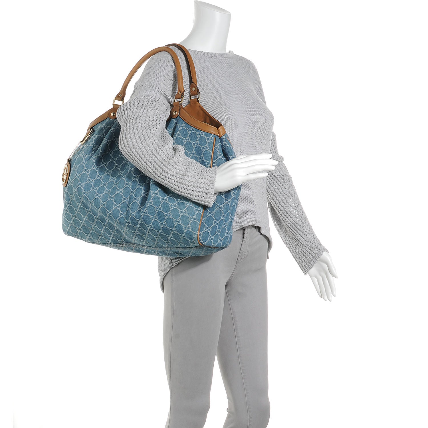 Gucci Denim Monogram Large Sukey Tote 2 of 7