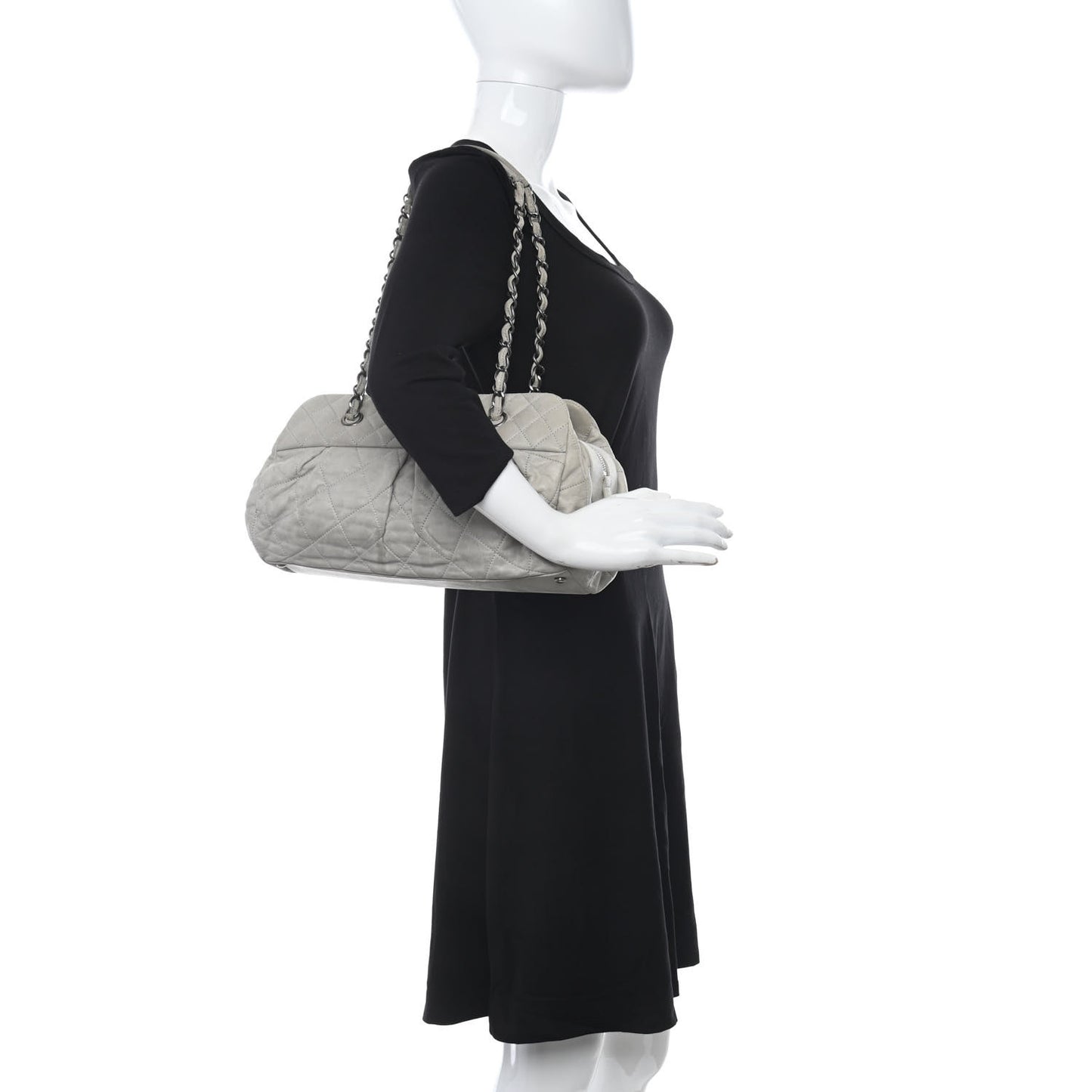 Iridescent Calfskin Chic Quilt Bowling Bag Grey