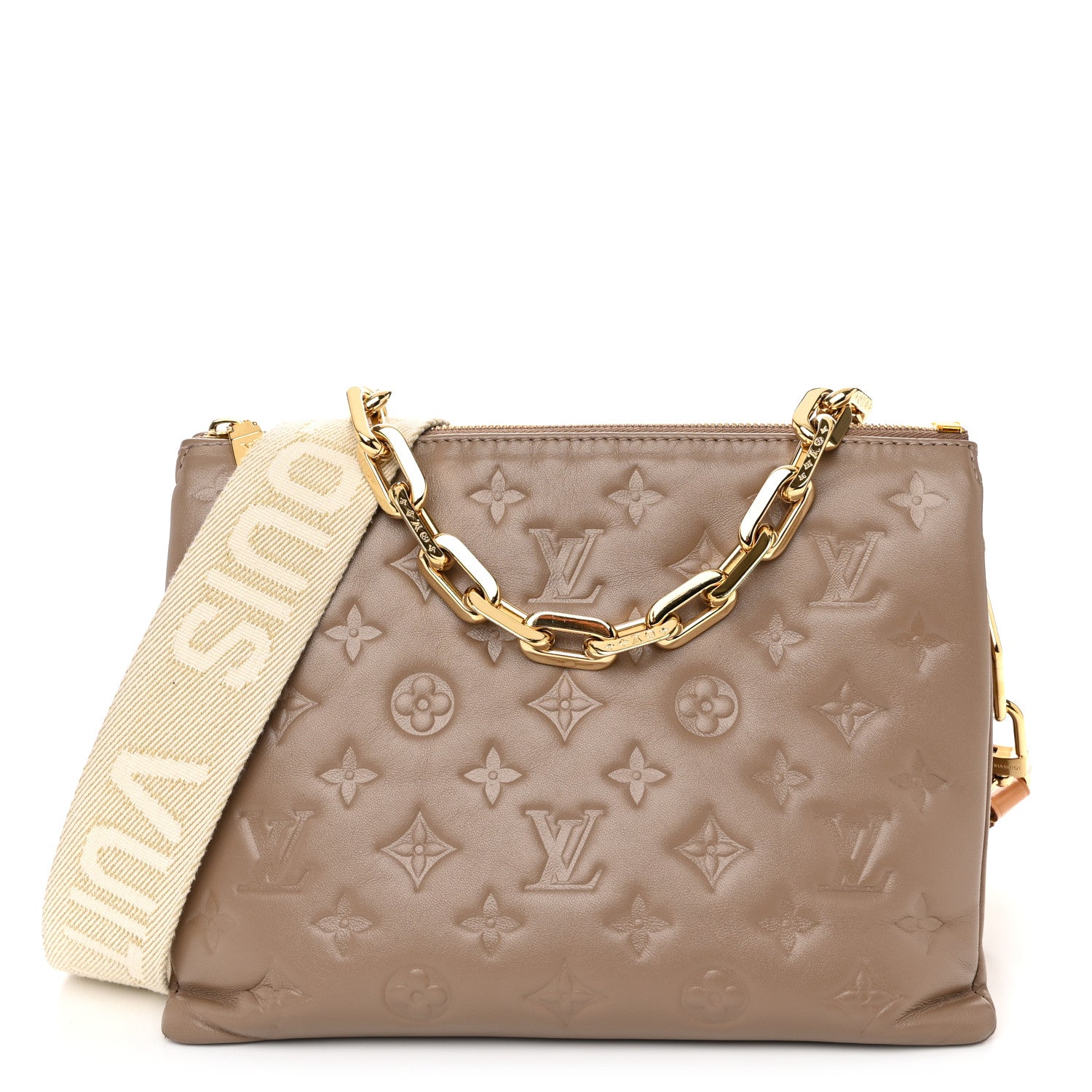 Louis Vuitton Lambskin Embossed Monogram Coussin PM Taupe 1 of 11