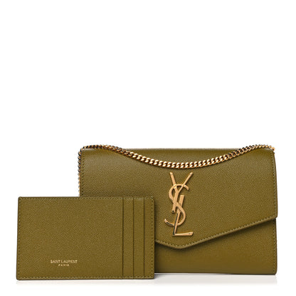 Saint Laurent Grain De Poudre Monogram Uptown Chain Wallet Olive 1 of 10