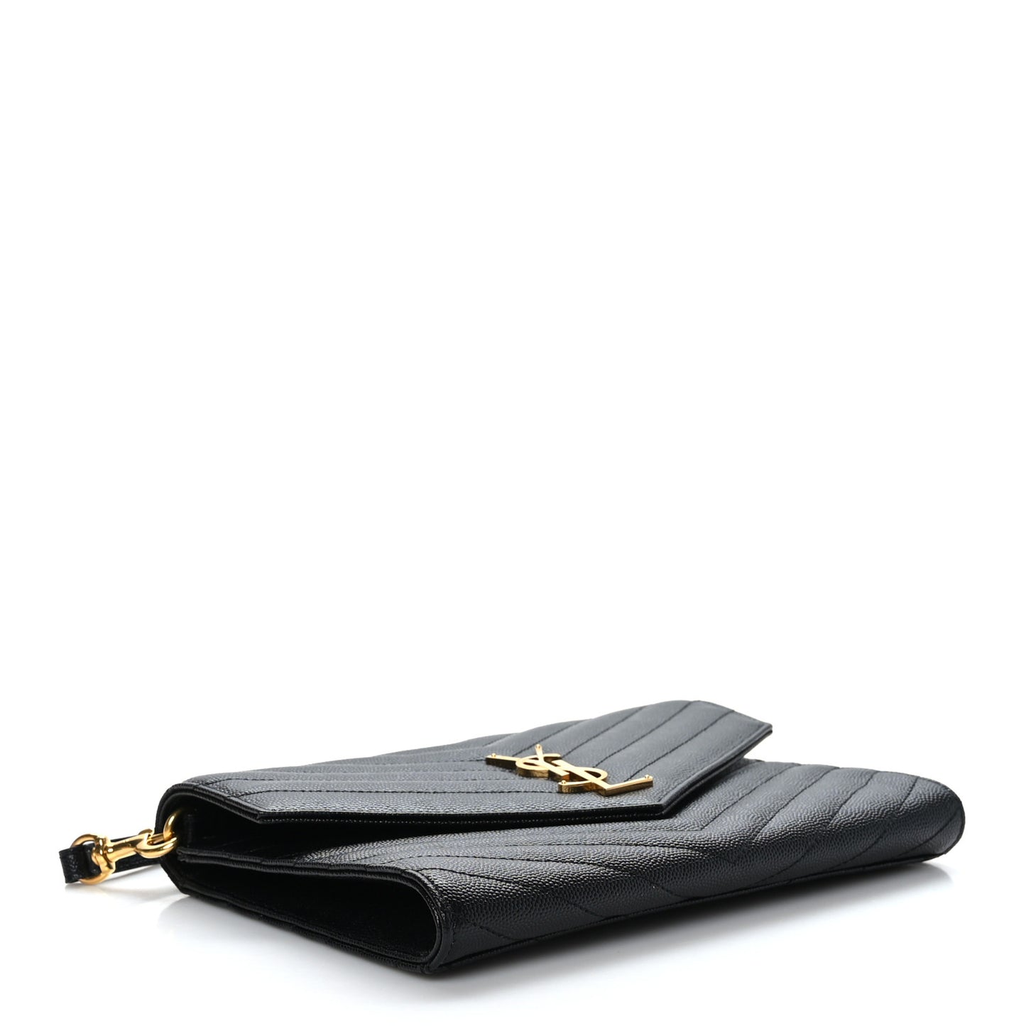 Grain De Poudre Matelasse Chevron Monogram Envelope Clutch Black