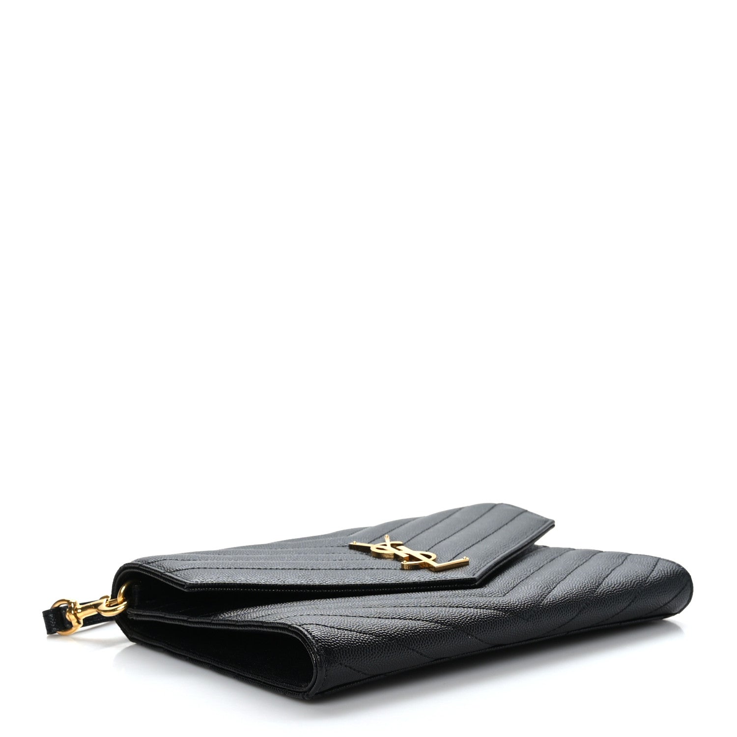 Saint Laurent Grain De Poudre Matelasse Chevron Monogram Envelope Clutch Black 4 of 9