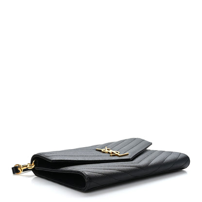 Saint Laurent Grain De Poudre Matelasse Chevron Monogram Envelope Clutch Black 4 of 9