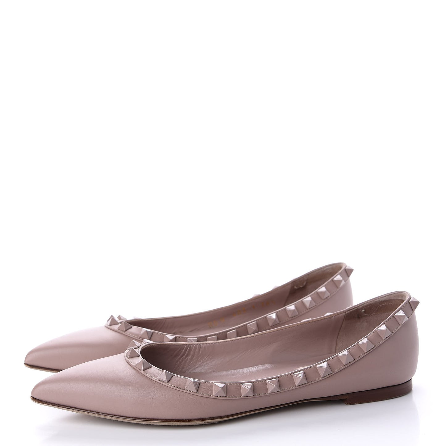 Calfskin Lacquered Monochrome Rockstud Ballerina Flats 36.5 Poudre