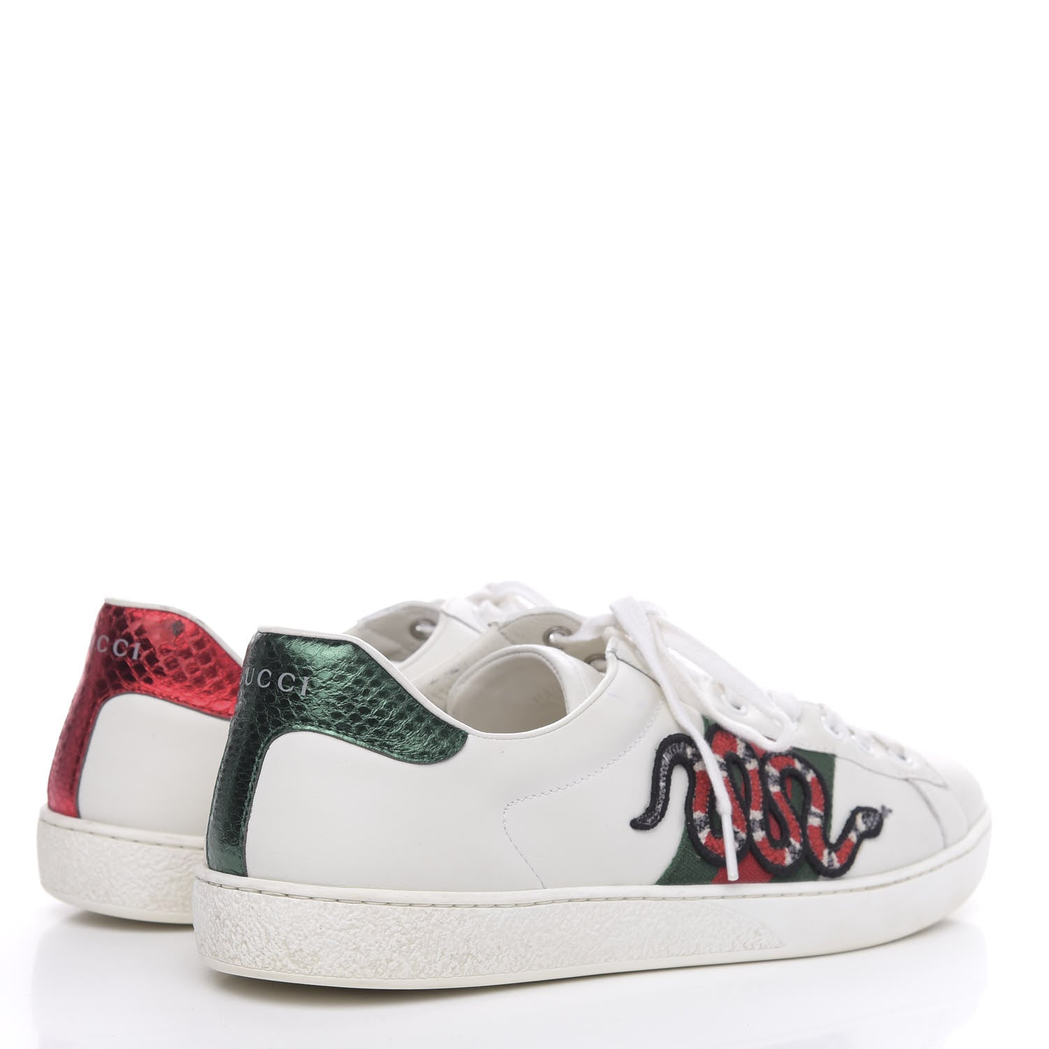 Gucci Calfskin Ayers Kingsnake Embroidered Mens Ace Sneakers 9 Green Red 4 of 14