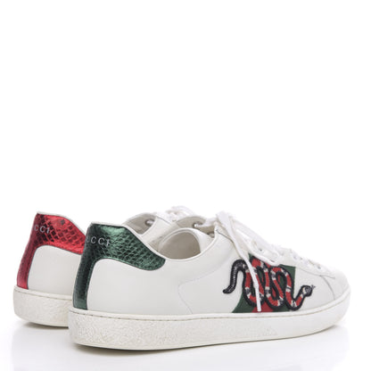 Gucci Calfskin Ayers Kingsnake Embroidered Mens Ace Sneakers 9 Green Red 4 of 14