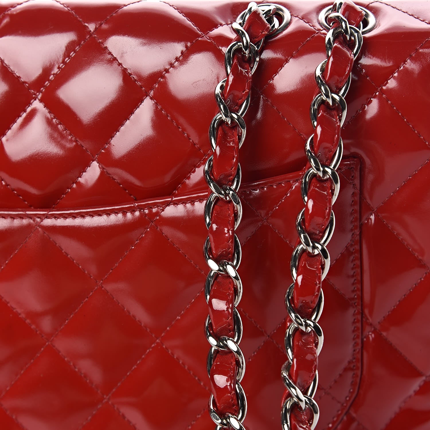 Chanel Patent Quilted Jumbo Single Flap Red 28 of 31