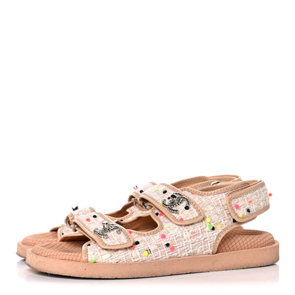 Chanel Tweed Lambskin Dad Sandals 39 Pink Multicolor 3 of 13
