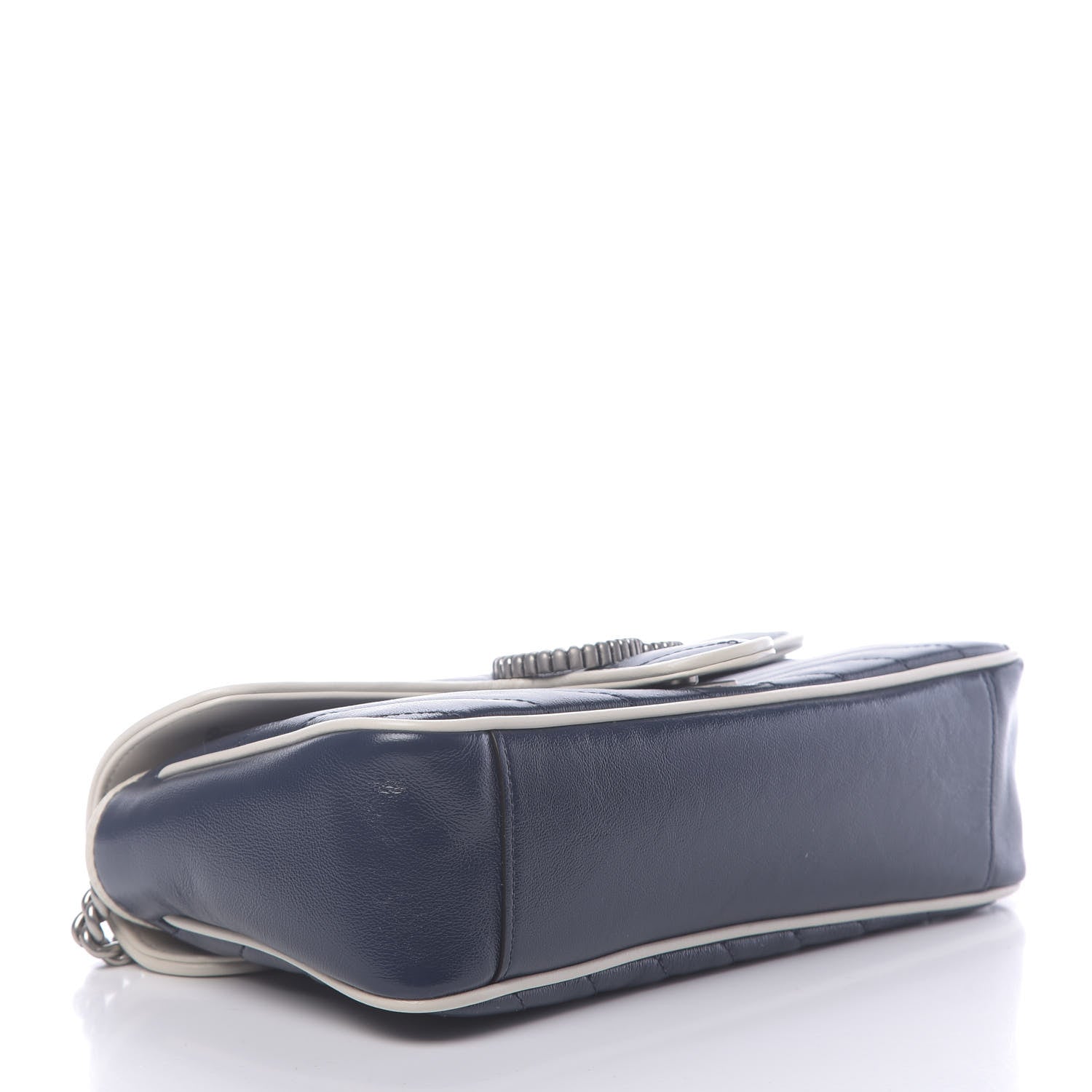 Gucci Vintage Effect Calfskin Matelasse Diagonal Small Torchon GG Marmont Shoulder Bag Blue Agata Mystic White 4 of 10