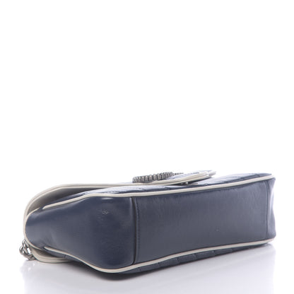 Gucci Vintage Effect Calfskin Matelasse Diagonal Small Torchon GG Marmont Shoulder Bag Blue Agata Mystic White 4 of 10