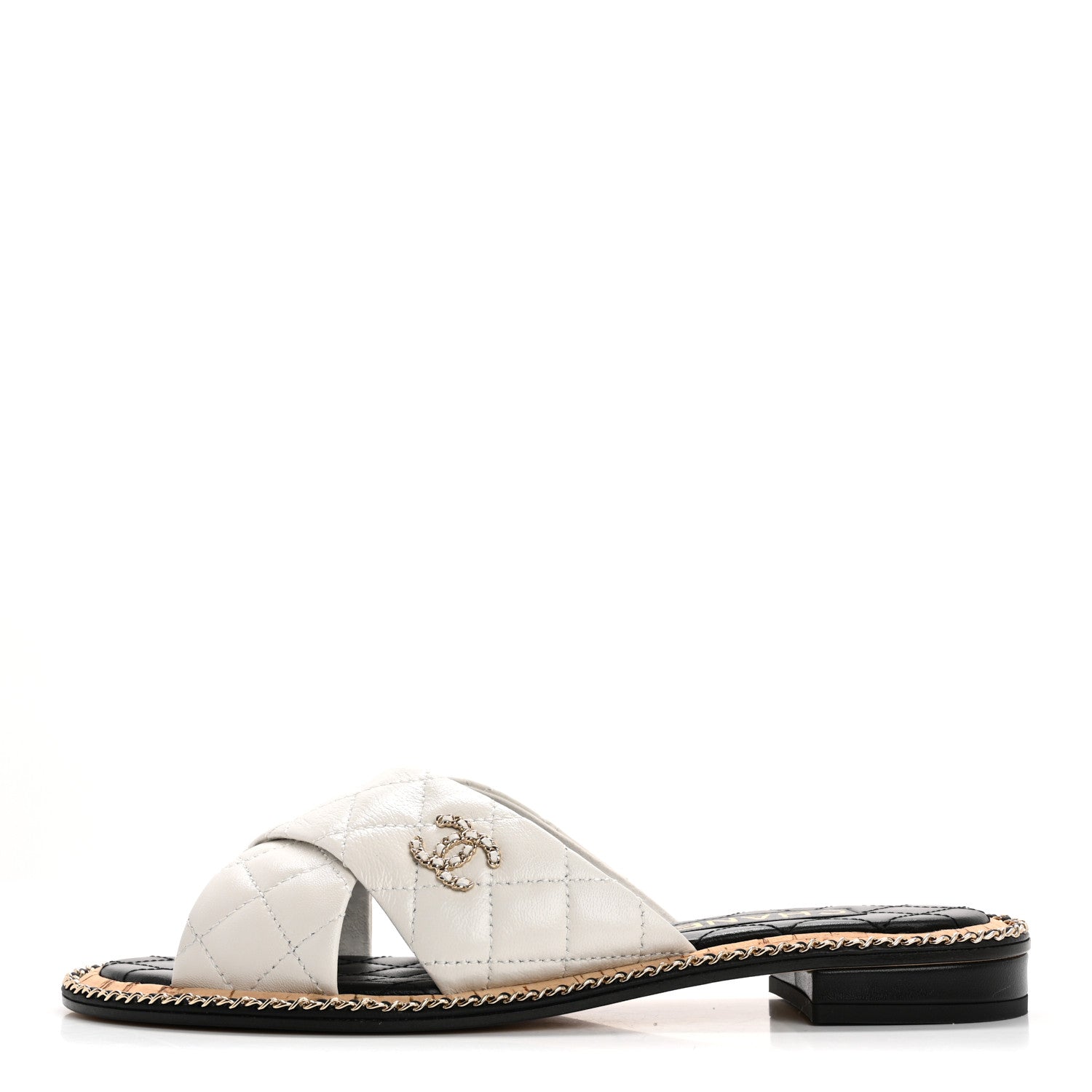 Chanel Lambskin Quilted Chain CC Sandals 39 White 1 of 12