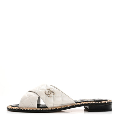 Chanel Lambskin Quilted Chain CC Sandals 39 White 1 of 12