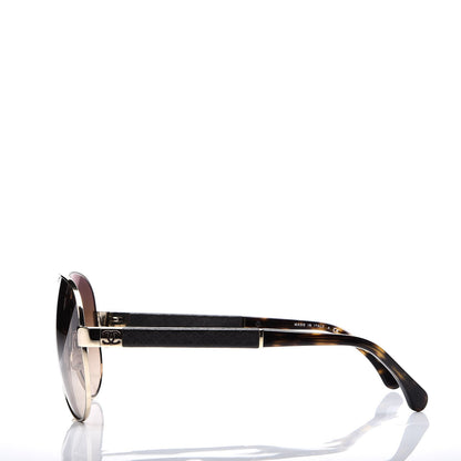 Chanel Lambskin Quilted CC Aviator Sunglasses 4195-Q Brown Gold 3 of 11