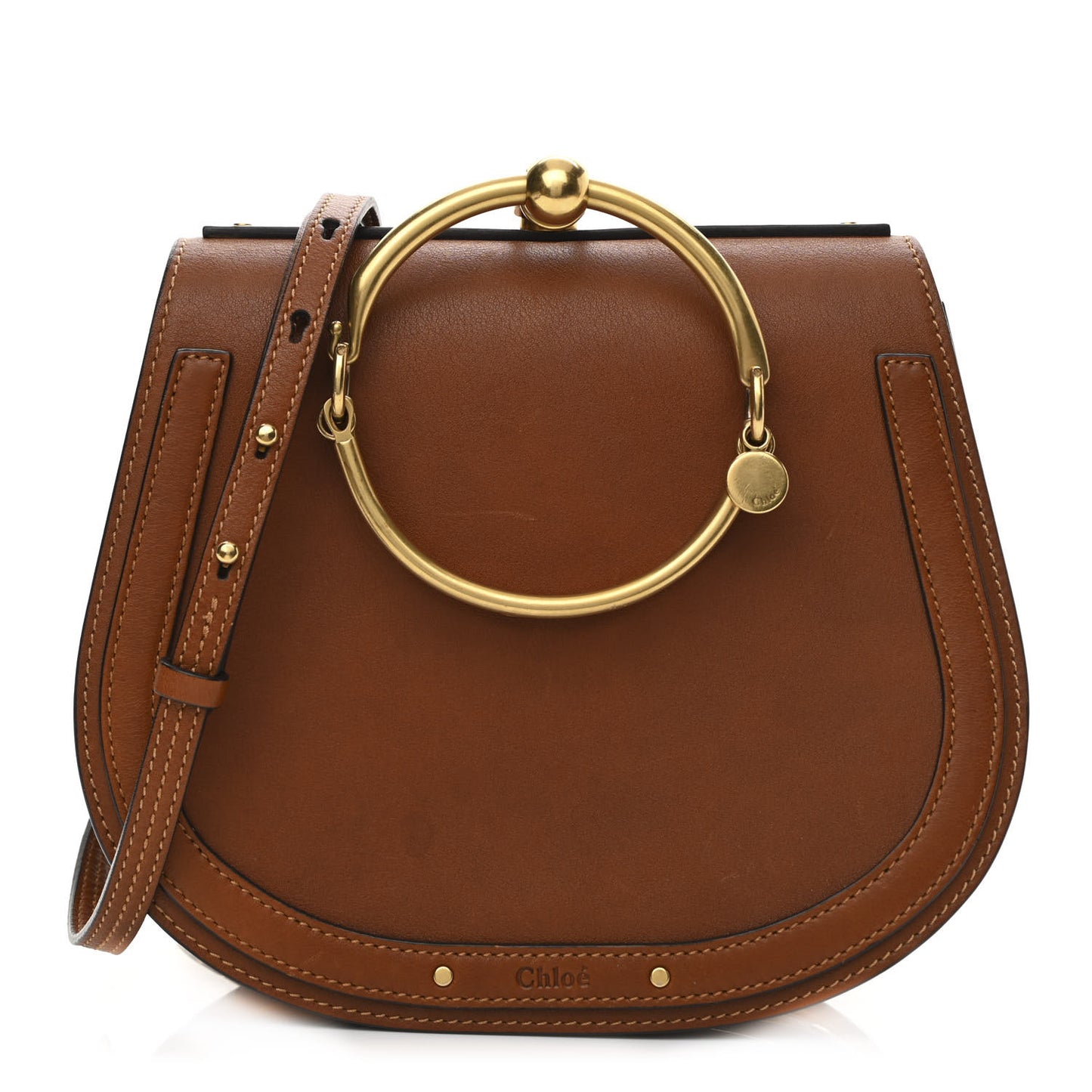 Calfskin Suede Medium Nile Bracelet Bag Caramel
