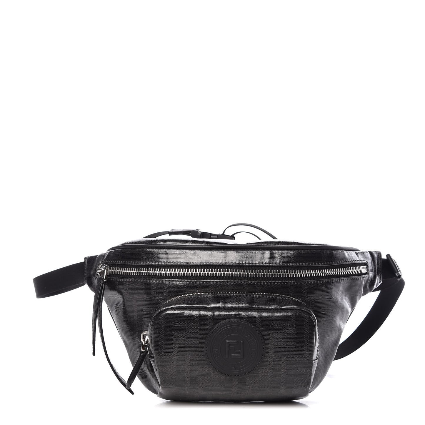 Glazed Fabric Vitello Century FF 1974 Stamp Patch Pocket Belt Bag Black