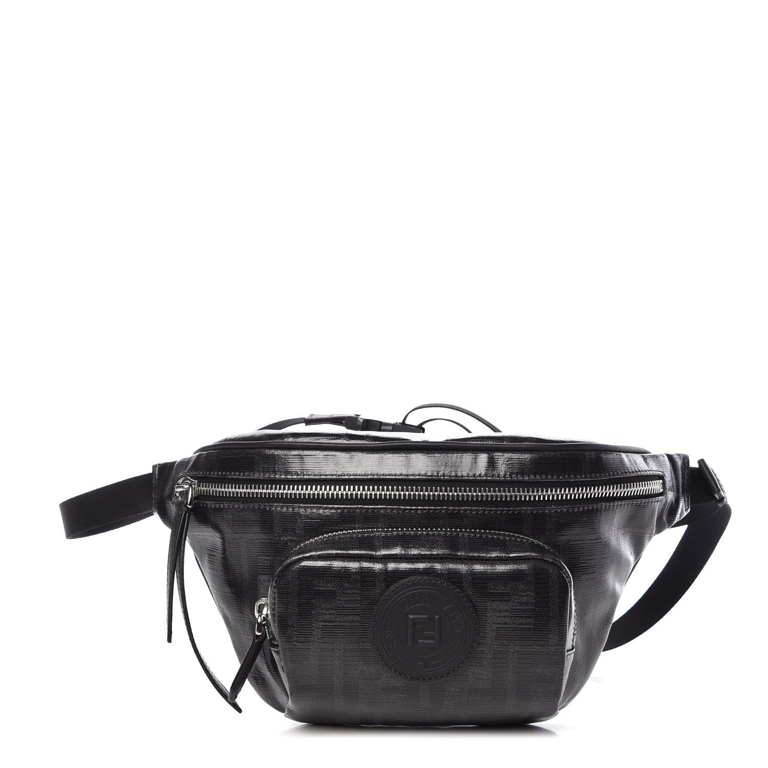 Fendi Glazed Fabric Vitello Century FF 1974 Stamp Patch Pocket Belt Bag Black 1 of 10