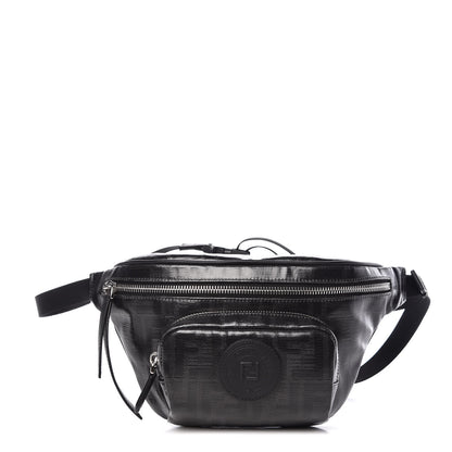 Fendi Glazed Fabric Vitello Century FF 1974 Stamp Patch Pocket Belt Bag Black 1 of 10