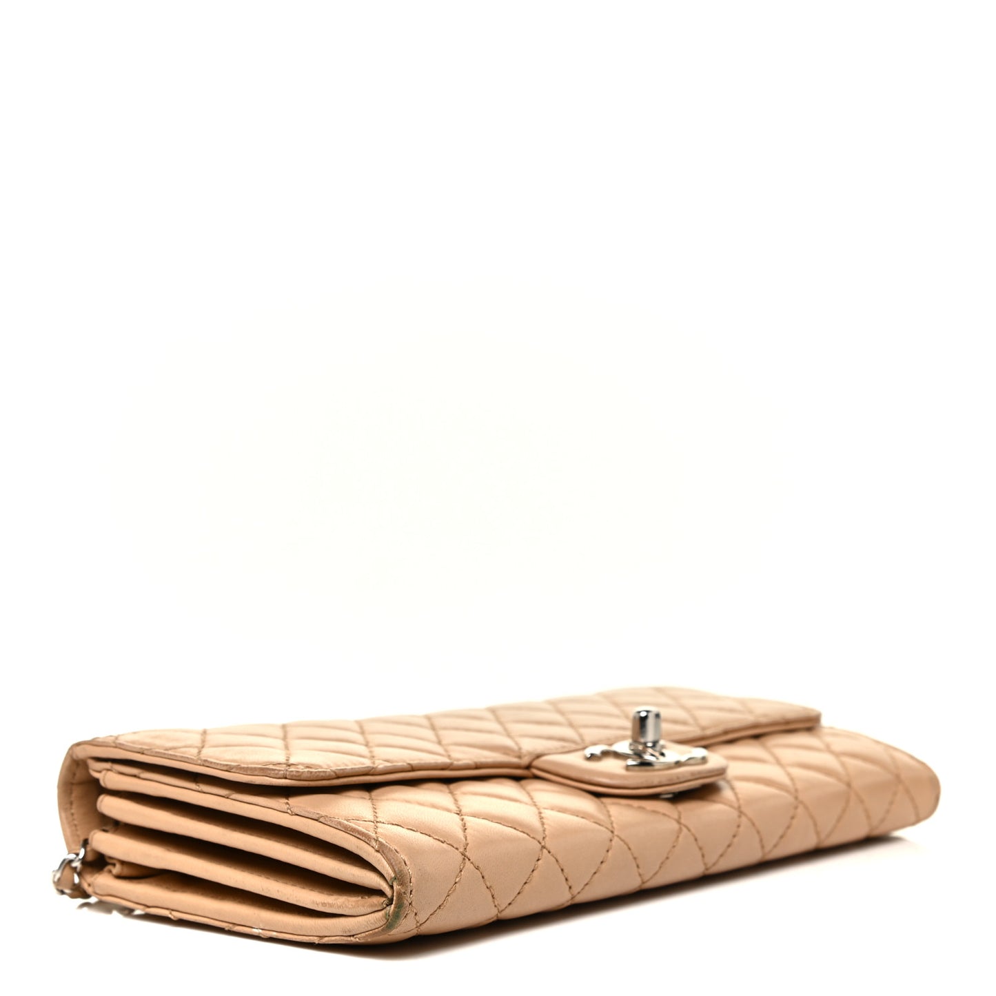 Lambskin Quilted Chain Clutch Flap Beige