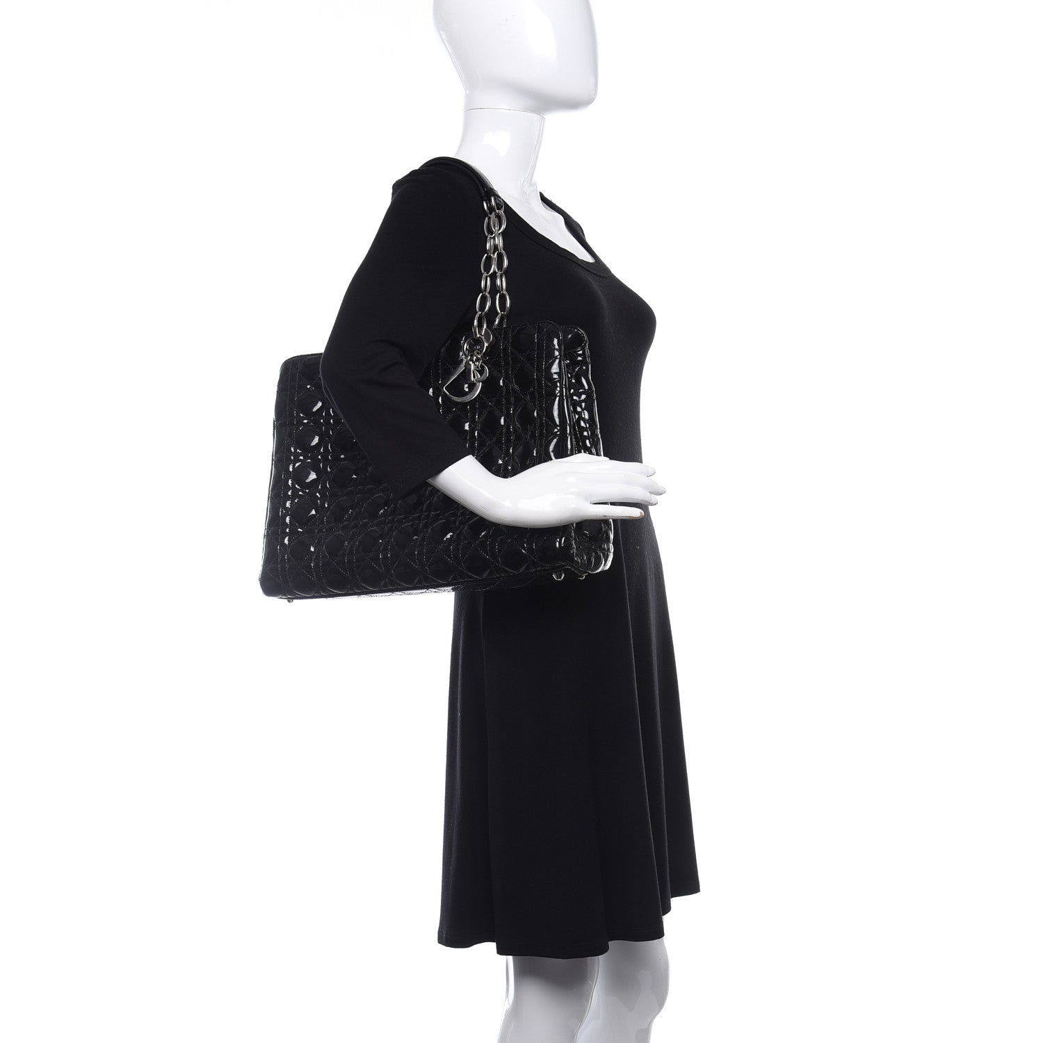 Christian Dior Patent Cannage Large Dior Soft Shopping Tote Black 2 of 10