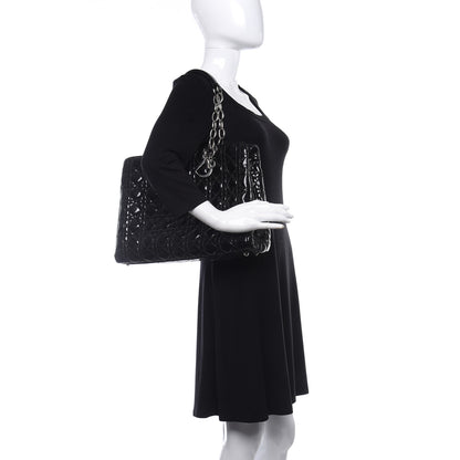 Christian Dior Patent Cannage Large Dior Soft Shopping Tote Black 2 of 10