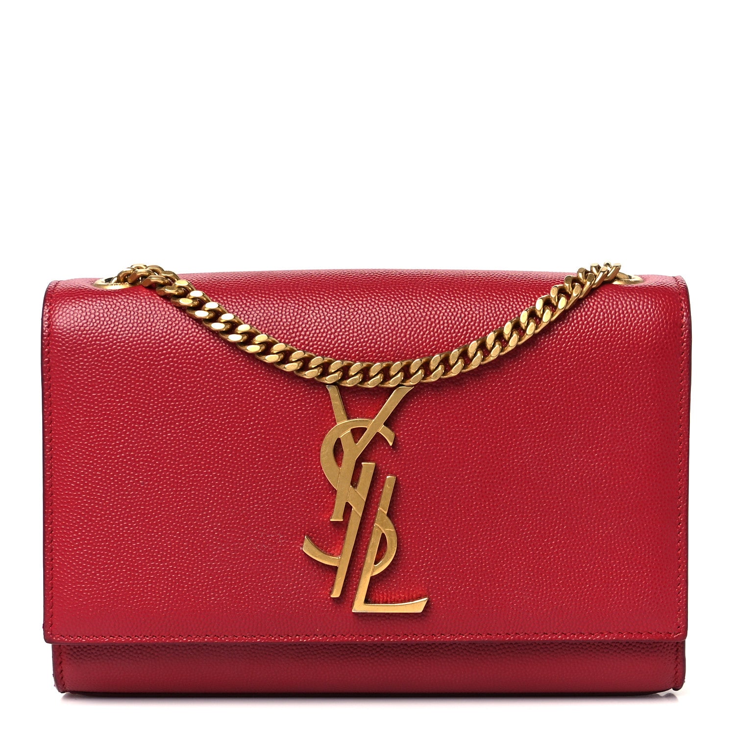 Saint Laurent Grain De Poudre Small Deconstructed Monogram Kate Satchel Red 1 of 11