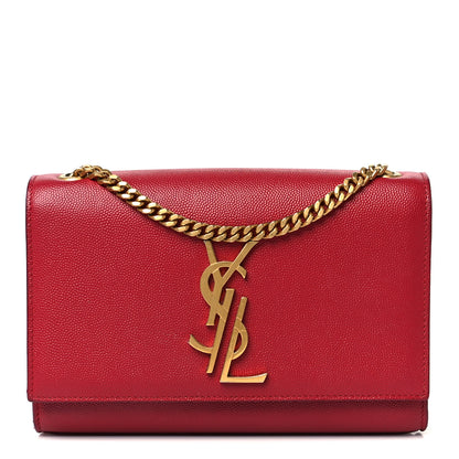 Saint Laurent Grain De Poudre Small Deconstructed Monogram Kate Satchel Red 1 of 11