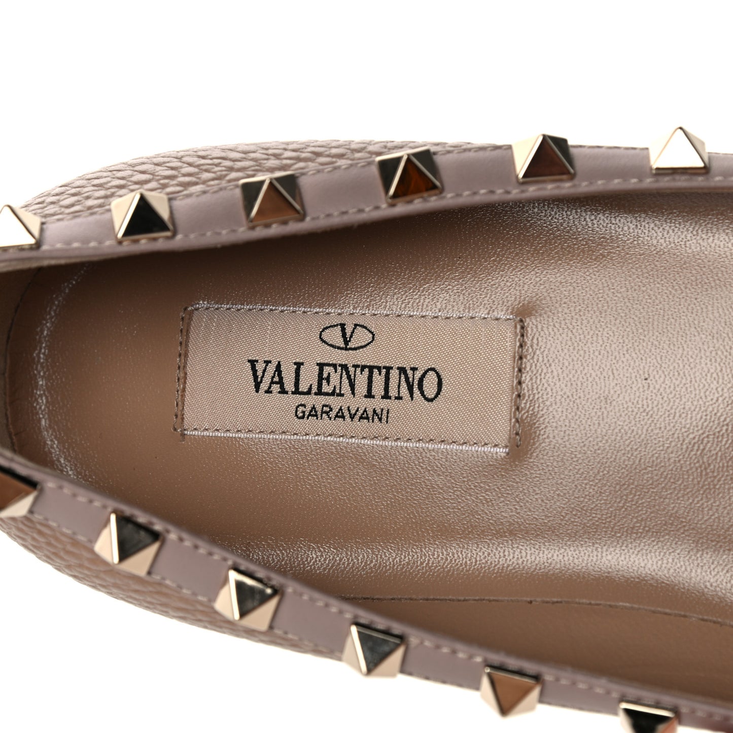 Pebbled Calfskin Rockstud Ballerina Flats 39 Poudre