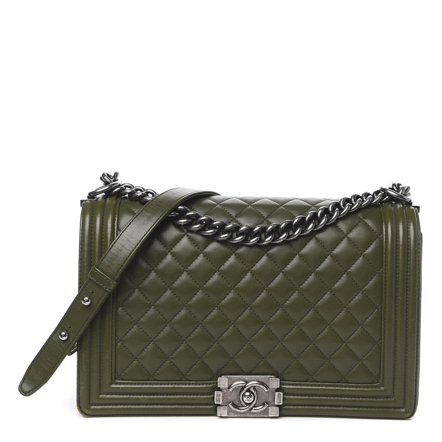 Lambskin Quilted New Medium Boy Flap Dark Green