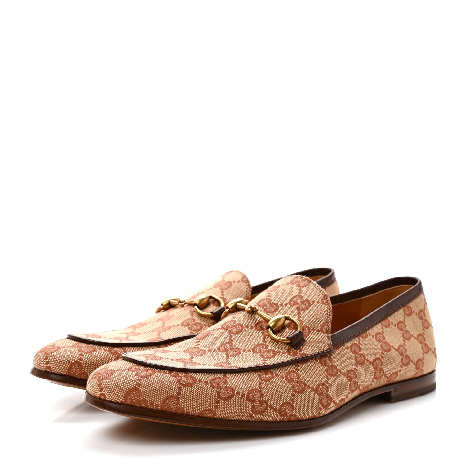 Gucci Canvas GG Monogram Horsebit Mens Jordaan Loafers 8 Beige Ruggine Light Brown 3 of 7