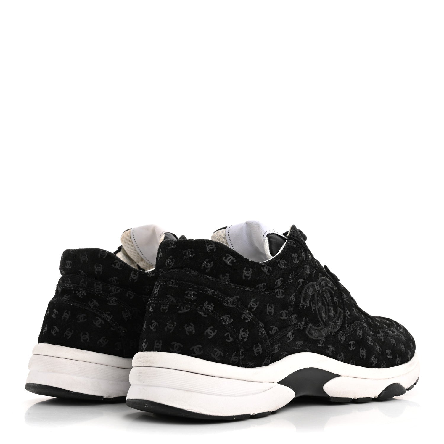 Chanel Suede Calfskin Printed CC Sneakers 38.5 Black 5 of 12