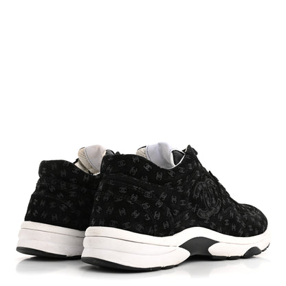 Chanel Suede Calfskin Printed CC Sneakers 38.5 Black 5 of 12