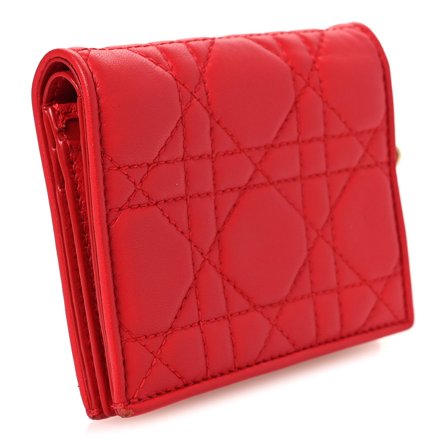 Christian Dior Lambskin Cannage Mini Lady Dior Wallet Red 3 of 8