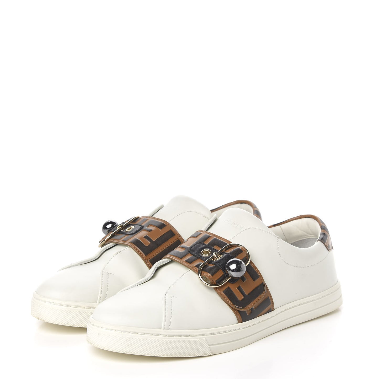 Vitello FF Embossed Pearland Slip On Sneakers 40 White Tobacco Moro
