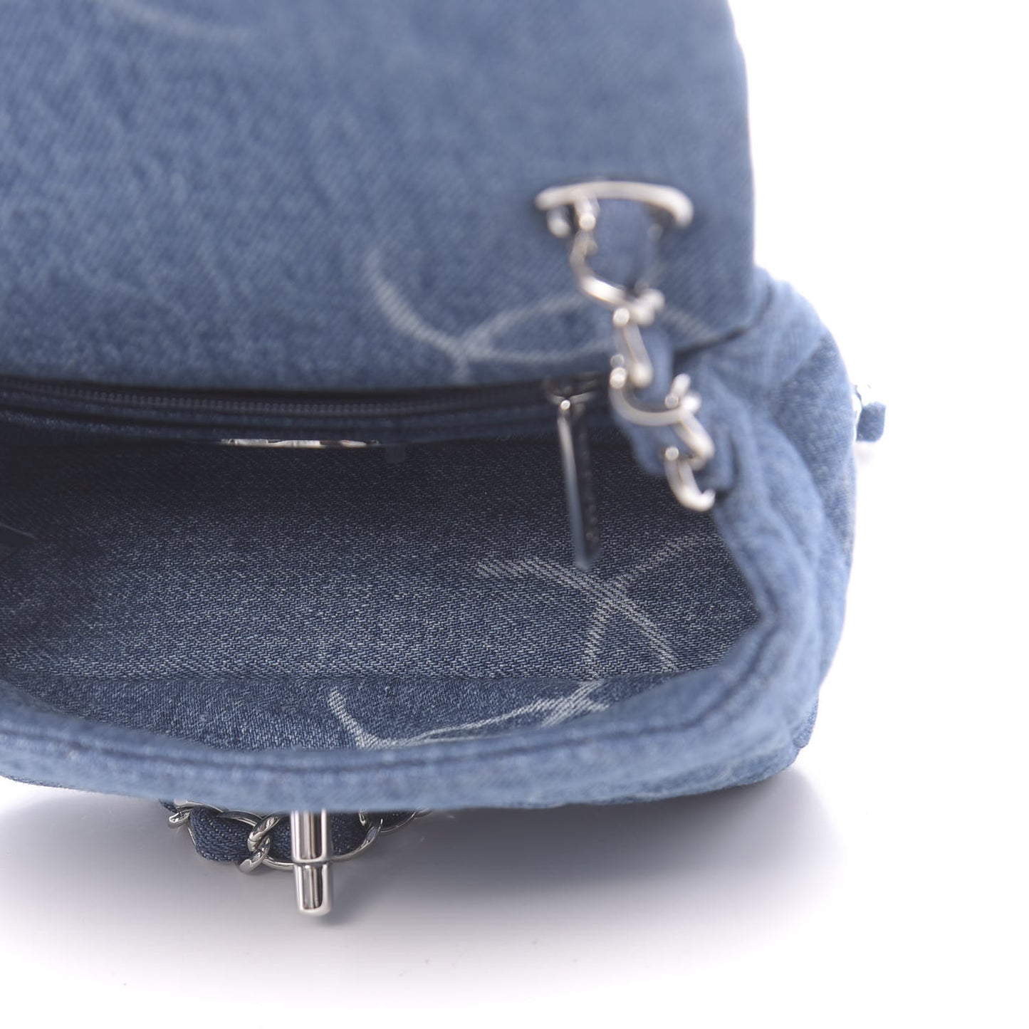 Denim CC Quilted Mini Square Flap Blue
