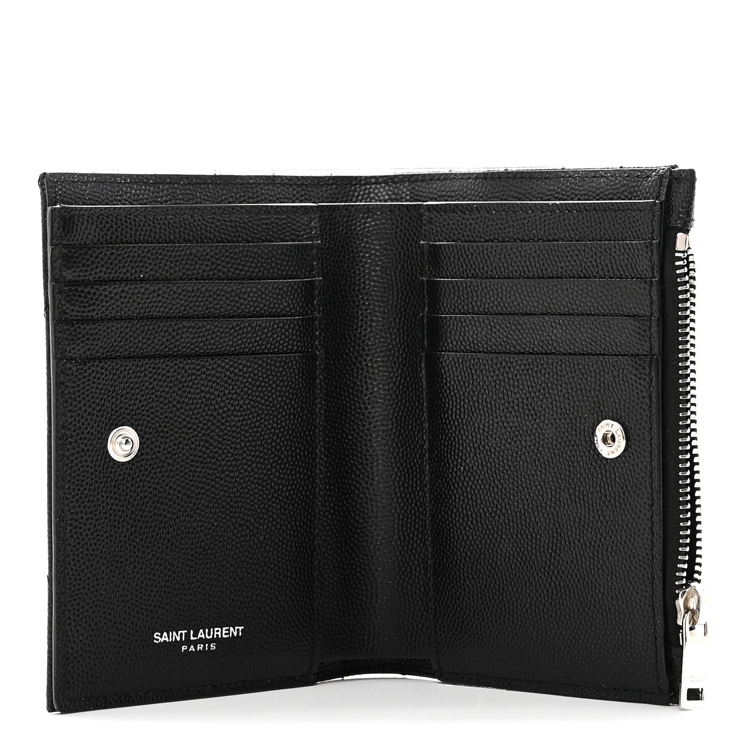 Saint Laurent Grain De Poudre Matelasse Chevron Monogram Zipped Two-Part Wallet Black 5 of 8