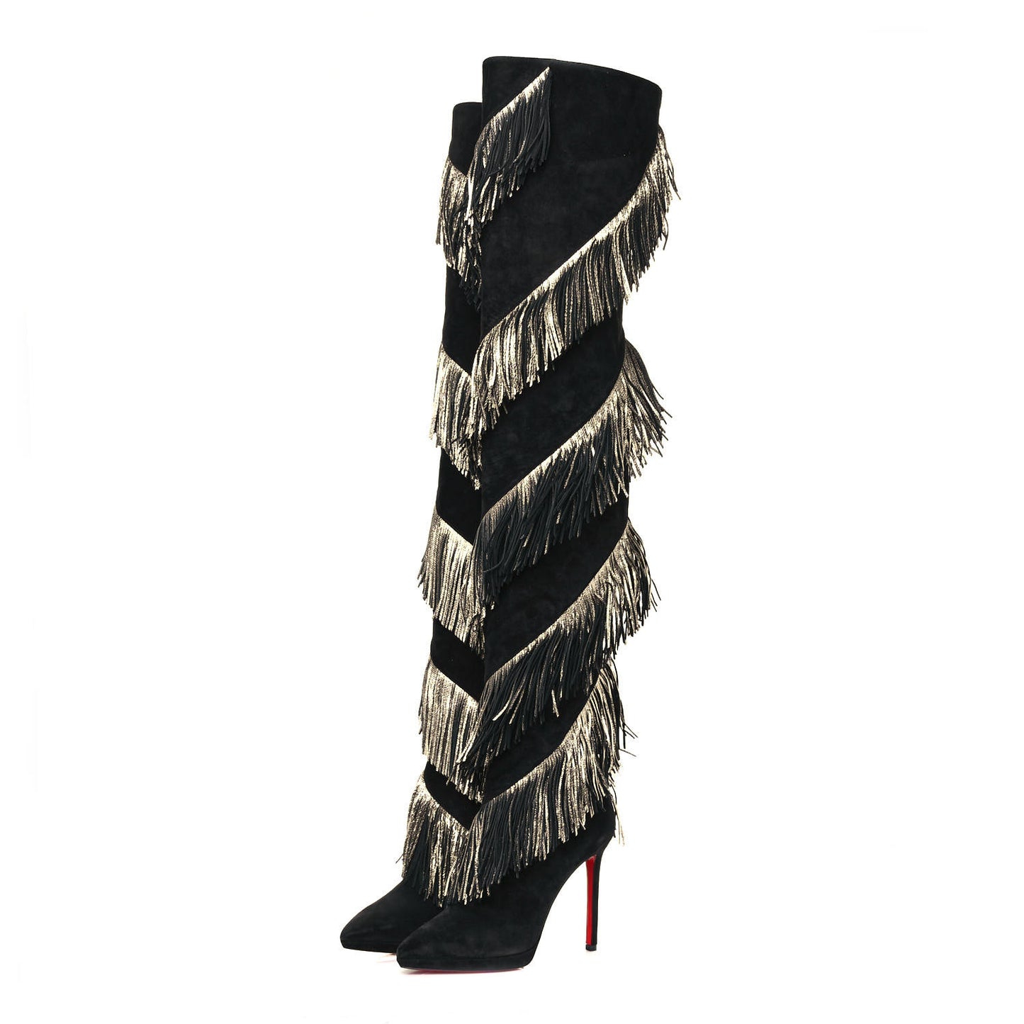 Veau Velours Lame Tweed Bolcheva 120 Thigh High Boots 37 Black Platine