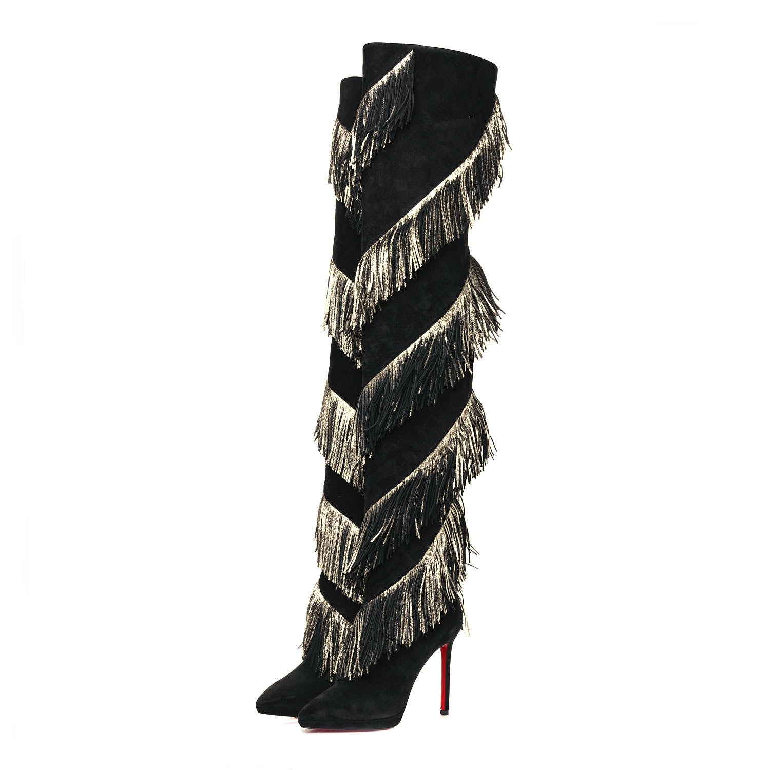 Christian Louboutin Veau Velours Lame Tweed Bolcheva 120 Thigh High Boots 37 Black Platine 3 of 9