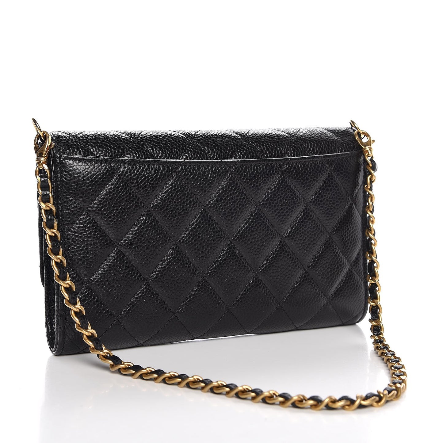 Caviar Quilted Wallet on Removable Chain Black