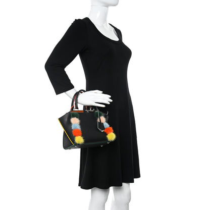 Fendi Vitello Dolce Mink Fur Pom Pom Mini 3jours Tote Black Multicolor 2 of 11